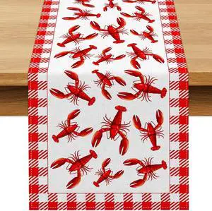 Pudodo Crawfish Boil Table Runner Lobster Seafood Boil Themed Buffalo Plaid Check Birthday Kitchen Dining Home Decoration (13" x 72", Red and White) Pudodo Crawfish Boil Table Runner Lobster Seafood Boil Themed Buffalo Plaid Check Birthday Kitchen Dining Home Decoration (13" x 72", Red and White)