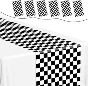 Mwellewm 6 Pcs Checkered Table Runner 14x108 Inch Plastic Racetrack Road Race Car Table Cloth Disposable Black and White Tablecloth for Two Fast Racing Theme Birthday Party Decorations Events Supplies Mwellewm 6 Pcs Checkered Table Runner 14x108 Inch Plastic Racetrack Road Race Car Table Cloth Disposable Black and White Tablecloth for Two Fast Racing Theme Birthday Party Decorations Events Supplies