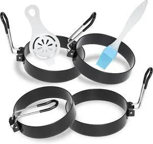 4 Pack 3.5 Inch Nonstick Stainless Steel Egg Rings for Frying Eggs | Round Griddle Cooking Molds with Oil Brush & Egg Separator for Pancake, Egg Sandwich and English Muffin Breakfast Making 4 Pack 3.5 Inch Nonstick Stainless Steel Egg Rings for Frying Eggs | Round Griddle Cooking Molds with Oil Brush & Egg Separator for Pancake, Egg Sandwich and English Muffin Breakfast Making