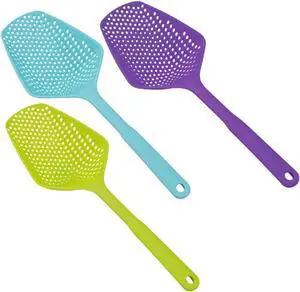 3-Pack Food Scoop Colander Strainer Slotted Spoon with Handle, Plastic Heat-Resistant Large Slotted Strainer and Skimmer for Pasta, Vegetables, Salad (3 Colors) 3-Pack Food Scoop Colander Strainer Slotted Spoon with Handle, Plastic Heat-Resistant Large Slotted Strainer and Skimmer for Pasta, Vegetables, Salad (3 Colors)