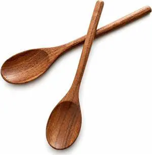 Wooden Cooking Spoons, 2-Piece Acacia Wood Kitchen Utensil Set, 12-Inch Large Mixing Spoons for Nonstick Cookware, Comfort Grip, Durable Natural Wood Spoons Wooden Cooking Spoons, 2-Piece Acacia Wood Kitchen Utensil Set, 12-Inch Large Mixing Spoons for Nonstick Cookware, Comfort Grip, Durable Natural Wood Spoons