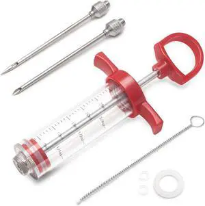 Meat Injector, Plastic Marinade Turkey Injector Syringe with Screw-on Meat Needle for Smoker BBQ Grill, 1-oz, Red, Recipe E-Book (Download PDF) Meat Injector, Plastic Marinade Turkey Injector Syringe with Screw-on Meat Needle for Smoker BBQ Grill, 1-oz, Red, Recipe E-Book (Download PDF)