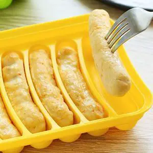 AKOAK 1 Pack Silicone Sausage Mold, 6-cavity - Homemade Hamburger Hot Dog Ice Loaf Candy Jelly Chocolate Tray Mold, DIY Children's Hot dog Egg Sausage Baking Mold with Lid (Yellow) AKOAK 1 Pack Silicone Sausage Mold, 6-cavity - Homemade Hamburger Hot Dog Ice Loaf Candy Jelly Chocolate Tray Mold, DIY Children's Hot dog Egg Sausage Baking Mold with Lid (Yellow)