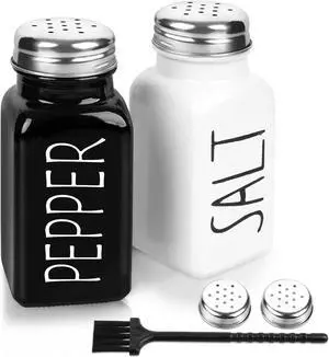 2 Pack Salt and Pepper Shakers Set, Glass Shaker with Stainless Steel Lid, Modern and Cute Farmhouse (Black and White) 2 Pack Salt and Pepper Shakers Set, Glass Shaker with Stainless Steel Lid, Modern and Cute Farmhouse (Black and White)