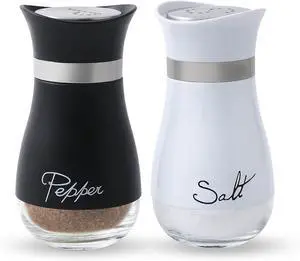 Lonffery Salt and Pepper Shakers Set | Salt Containers for Gifts, Decor, RV, Camp, BBQ, 4 oz Farmhouse Spice Dispenser with Glass Bottom, Black and White, Set of 2 Lonffery Salt and Pepper Shakers Set | Salt Containers for Gifts, Decor, RV, Camp, BBQ, 4 oz Farmhouse Spice Dispenser with Glass Bottom, Black and White, Set of 2
