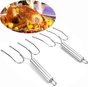Thanksgiving Turkey & Roast Lifters, Stainless Steel Roaster Forks, Transfer Chicken or Ham Poultry Lifters Easily, Four Needle Meat Fork, Set of 2 Thanksgiving Turkey & Roast Lifters, Stainless Steel Roaster Forks, Transfer Chicken or Ham Poultry Lifters Easily, Four Needle Meat Fork, Set of 2