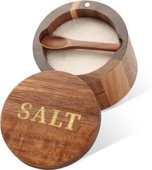 Timtopno Salt Cellar, Acacia Wood Salt Container with Built-in Spoon & Swivel Lid, Engraved SALT Box, Salt Holder Bowl for Countertop Seasoning Storage Timtopno Salt Cellar, Acacia Wood Salt Container with Built-in Spoon & Swivel Lid, Engraved SALT Box, Salt Holder Bowl for Countertop Seasoning Storage