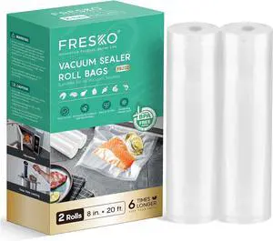FRESKO 8"x20' Vacuum Sealer Bags for Food, 2 Rolls | Customized Size Food Storage Bags with BPA Free, Heavy Duty Commercial Grade, Ideal for Sous Vide, Meal Prep and Freezer FRESKO 8"x20' Vacuum Sealer Bags for Food, 2 Rolls | Customized Size Food Storage Bags with BPA Free, Heavy Duty Commercial Grade, Ideal for Sous Vide, Meal Prep and Freezer