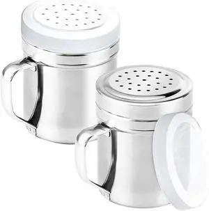 2Pcs Metal Salt Pepper Dredge Shakers, Stainless Steel Pepper Shaker Seasoning Jar With Handle, With Hole And Cover, Suitable For Pepper, Cinnamon And Coffee Spice Jars (Small-6OZ) 2Pcs Metal Salt Pepper Dredge Shakers, Stainless Steel Pepper Shaker Seasoning Jar With Handle, With Hole And Cover, Suitable For Pepper, Cinnamon And Coffee Spice Jars (Small-6OZ)