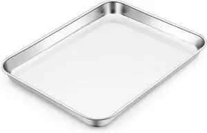 E-far Small Baking Sheet, 10.5x8.3 Stainless Steel Toaster Oven Tray | Compact Non-toxic Metal Baking Pan for Cookie & Cake, Healthy & Rust Free, Mirror Finish & Dishwasher Safe E-far Small Baking Sheet, 10.5x8.3 Stainless Steel Toaster Oven Tray | Compact Non-toxic Metal Baking Pan for Cookie & Cake, Healthy & Rust Free, Mirror Finish & Dishwasher Safe