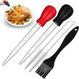 Boao 5 Pcs Turkey Baster Set Silicone Brush Cleaning Brush,Black, Red | Heat-resistant Nylon, Includes 2 Basters with 2 Spiral Brushes, Ideal for BBQ Roasting Grilling Baking Thanksgiving Cooking Boao 5 Pcs Turkey Baster Set Silicone Brush Cleaning Brush,Black, Red | Heat-resistant Nylon, Includes 2 Basters with 2 Spiral Brushes, Ideal for BBQ Roasting Grilling Baking Thanksgiving Cooking
