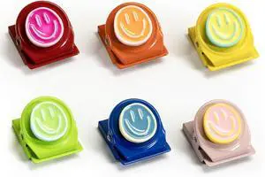 Happy Face Magnetic Clips, 6 Pack Fridge Magnets, Heavy Duty Magnet Clips | Use them as whiteboard magnets, or locker accessories to organize daily reminders, artwork, keep important items visible. Happy Face Magnetic Clips, 6 Pack Fridge Magnets, Heavy Duty Magnet Clips | Use them as whiteboard magnets, or locker accessories to organize daily reminders, artwork, keep important items visible.