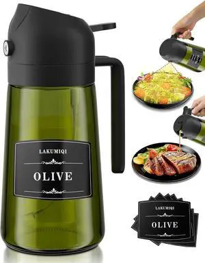 Oliver Oil Sprayer Dispenser for Cooking Bottle 16oz Green Glass Black | 2-in-1 Lightproof Borosilicate Glass Oil Bottle, Wide Mouth for Easy Refill Clean Oliver Oil Sprayer Dispenser for Cooking Bottle 16oz Green Glass Black | 2-in-1 Lightproof Borosilicate Glass Oil Bottle, Wide Mouth for Easy Refill Clean