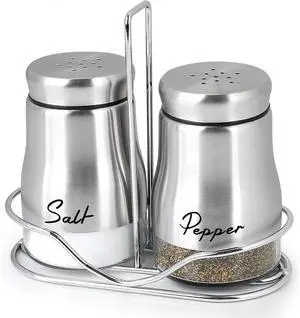 Accmor Salt and Pepper Shakers Set with Holder, 5 Ounce Salt and Pepper Shaker with Glass Bottom, Modern Salt Pepper Containers Dispenser for Home Kitchen Cooking Restaurants Accmor Salt and Pepper Shakers Set with Holder, 5 Ounce Salt and Pepper Shaker with Glass Bottom, Modern Salt Pepper Containers Dispenser for Home Kitchen Cooking Restaurants