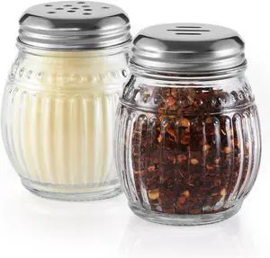 Cheese and Pepper Shakers Set of 2, 6oz Glass Spice Shakers with Perforated and Slotted Top (Clear) Cheese and Pepper Shakers Set of 2, 6oz Glass Spice Shakers with Perforated and Slotted Top (Clear)