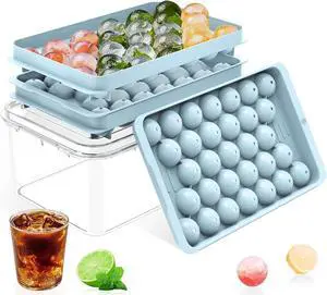 Ice Cube Tray with Lid and Bin Round Ice Cube Trays for Freezer, BPA-Free Food-Grade Ice Mold, Stackable Ice Ball Maker, Iced Bucket Kits, Circle Ice Tray for Cocktails, Whiskey, Coffee, and Drinks Ice Cube Tray with Lid and Bin Round Ice Cube Trays for Freezer, BPA-Free Food-Grade Ice Mold, Stackable Ice Ball Maker, Iced Bucket Kits, Circle Ice Tray for Cocktails, Whiskey, Coffee, and Drinks