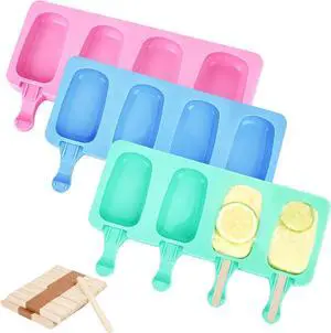 3 Set Small Silicone Popsicle Molds Ice Cream Mould 4 Cavity Ice Lolly Mold Oval Cake Pop Mould with 150 Pieces Wooden Sticks for DIY Cream Popsicle Cake, Pink Blue Green 3 Set Small Silicone Popsicle Molds Ice Cream Mould 4 Cavity Ice Lolly Mold Oval Cake Pop Mould with 150 Pieces Wooden Sticks for DIY Cream Popsicle Cake, Pink Blue Green