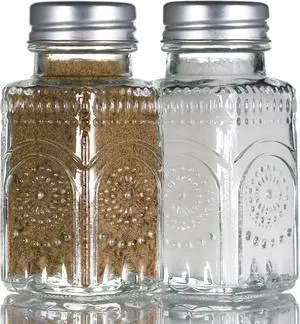 2 Pack Glass Salt and Pepper Shakers with 304 Stainless Steel Lid, Vintage Spice Shakers for Dining Room Table, Kitchen, Restaurant (Sunflower Style) 2 Pack Glass Salt and Pepper Shakers with 304 Stainless Steel Lid, Vintage Spice Shakers for Dining Room Table, Kitchen, Restaurant (Sunflower Style)