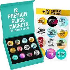 Super Cute Glass Fridge Magnets, Motivational, 12 pcs | Decorative Refrigerator & Locker Magnets, Strong Grip, Great for Photos, Notes, Whiteboard, Office & School Super Cute Glass Fridge Magnets, Motivational, 12 pcs | Decorative Refrigerator & Locker Magnets, Strong Grip, Great for Photos, Notes, Whiteboard, Office & School