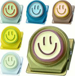 Happy Face Magnetic Clips, 6 Pack Fridge Magnets, Heavy Duty Magnet Clips | Use them as whiteboard magnets, or locker accessories to organize daily reminders, artwork, keep important items visible. Happy Face Magnetic Clips, 6 Pack Fridge Magnets, Heavy Duty Magnet Clips | Use them as whiteboard magnets, or locker accessories to organize daily reminders, artwork, keep important items visible.