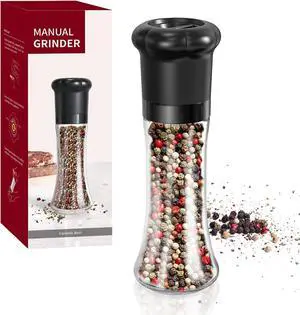 CIRCLE JOY Manual Pepper Grinder, Spice Mill for Professional Chef, Refillable Pepper Shakers with Ceramic Blades, Adjustable Coarseness and BPA-free 180ml Glass Container, Tall Black CIRCLE JOY Manual Pepper Grinder, Spice Mill for Professional Chef, Refillable Pepper Shakers with Ceramic Blades, Adjustable Coarseness and BPA-free 180ml Glass Container, Tall Black