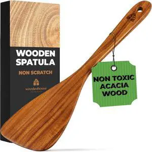 Wooden Spatula for Cooking, 12" Acacia Wood for Flipping & Frying | Long-Lasting, Sturdy & Easy to Clean with Comfortable Handle Safe for Non-Stick Cookware Wooden Spatula for Cooking, 12" Acacia Wood for Flipping & Frying | Long-Lasting, Sturdy & Easy to Clean with Comfortable Handle Safe for Non-Stick Cookware