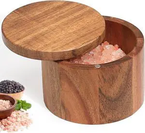 Wooden Salt Cellar with Lid, Acacia Wood Salt Container, 1 Cup | Swivel Cover, For Spice/Herbs/Seasonings, Salt Holder Box for Countertop, For Charcuterie/Kitchen, 8.5 oz Wooden Salt Cellar with Lid, Acacia Wood Salt Container, 1 Cup | Swivel Cover, For Spice/Herbs/Seasonings, Salt Holder Box for Countertop, For Charcuterie/Kitchen, 8.5 oz