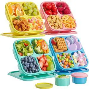 Canfanni 4 Pcs Snack Box Containers Set, Reusable 4 Compartment Lunchable Container with 2Pcs Sauce Containers, Stackable BPA-Free Bento Box for School, Work, Travel (4 Color) Canfanni 4 Pcs Snack Box Containers Set, Reusable 4 Compartment Lunchable Container with 2Pcs Sauce Containers, Stackable BPA-Free Bento Box for School, Work, Travel (4 Color)