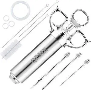 QPMR Meat Injector Syringe Kit, 2-oz Large Capacity Marinade Turkey Injector with 3pcs Stainless Steel Marinade Injector Needles for BBQ Grill Smoker & Turkey & Brisket QPMR Meat Injector Syringe Kit, 2-oz Large Capacity Marinade Turkey Injector with 3pcs Stainless Steel Marinade Injector Needles for BBQ Grill Smoker & Turkey & Brisket