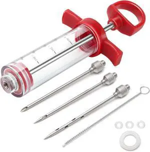 Meat Injector, 1-oz Plastic BBQ Marinade Injector Kit, Turkey Injector Syringe (3 Stainless Steel Meat Needles +3 Replacement O Rings + 1 Cleaning Brush) for Turkey Smoked BBQ Grill Meat Injector, 1-oz Plastic BBQ Marinade Injector Kit, Turkey Injector Syringe (3 Stainless Steel Meat Needles +3 Replacement O Rings + 1 Cleaning Brush) for Turkey Smoked BBQ Grill