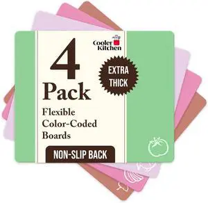 Cooler Kitchen Extra Thick Pastel Flexible Plastic Cutting Board Mats with Food Icons & EZ-Grip Waffle Back, (Set of 4) Dishwasher Safe Cooler Kitchen Extra Thick Pastel Flexible Plastic Cutting Board Mats with Food Icons & EZ-Grip Waffle Back, (Set of 4) Dishwasher Safe