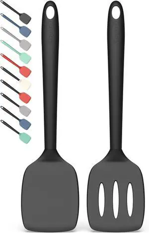 Coukre 2 Pack Silicone Spatula Set,High Heat Resistant, BPA-Free | Dishwasher Safe Kitchen Spatula for Nonstick Pans, Solid & Slotted Turners for Cooking, Sautéing, and Flipping, PureBlack Coukre 2 Pack Silicone Spatula Set,High Heat Resistant, BPA-Free | Dishwasher Safe Kitchen Spatula for Nonstick Pans, Solid & Slotted Turners for Cooking, Sautéing, and Flipping, PureBlack