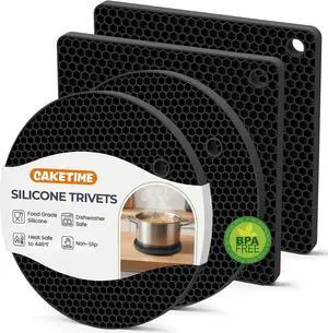 Silicone Trivets for Hot Dishes, Non-Slip Hot Pads for Kitchen Countertop Protector, Heat Resistant Mat for Hot Pots and Pans 4-Pack Food Grade Silicone Black Silicone Trivets for Hot Dishes, Non-Slip Hot Pads for Kitchen Countertop Protector, Heat Resistant Mat for Hot Pots and Pans 4-Pack Food Grade Silicone Black