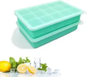 2 Pack Silicone Ice Cube Trays, Easy Release Flexible-15 Cubes Ice Cube Molds,Silicone Ice Cube Molds with Removable Lids for Cocktail, Whiskey, Baby Food, Chocolate-Reusable (Mint Green) 2 Pack Silicone Ice Cube Trays, Easy Release Flexible-15 Cubes Ice Cube Molds,Silicone Ice Cube Molds with Removable Lids for Cocktail, Whiskey, Baby Food, Chocolate-Reusable (Mint Green)
