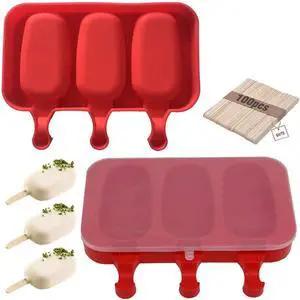 Homemade Popsicle Silicone Molds with Lid Popsicle Molds BPA-Free, Ice Pop Molds with 3 Cavities, Cake,Ice Cream and Popsicle Maker Easy Release with 100 Popsicle Sticks (Set of 2 Red) Homemade Popsicle Silicone Molds with Lid Popsicle Molds BPA-Free, Ice Pop Molds with 3 Cavities, Cake,Ice Cream and Popsicle Maker Easy Release with 100 Popsicle Sticks (Set of 2 Red)