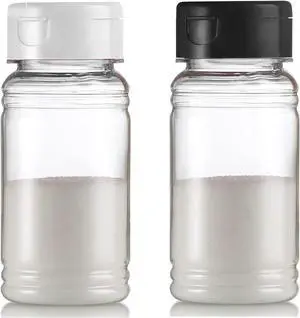 Set of 2 - Plastic Salt and Pepper Shakers with Lid, Moisture Proof Spice Dispenser, Seasoning Container Pourer with Shaker Lids, 3.5 oz., Black & White Set of 2 - Plastic Salt and Pepper Shakers with Lid, Moisture Proof Spice Dispenser, Seasoning Container Pourer with Shaker Lids, 3.5 oz., Black & White