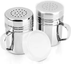 Accmor 2pcs Stainless Steel Dredge, Salt Pepper Dredge Shakers with Handle, Seasonings Spice Shakers with Lid, 6 Ounce Accmor 2pcs Stainless Steel Dredge, Salt Pepper Dredge Shakers with Handle, Seasonings Spice Shakers with Lid, 6 Ounce