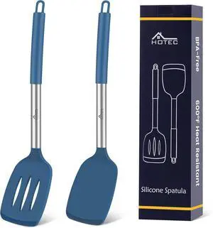 HOTEC Silicone Spatula Set of 2 Heat-Resistant 600°F & BPA-Free Kitchen SaptulaTurner with Stainless Steel Handles, Slotted & Solid Spatulas for Nonstick Cookware, 13.7 Inch, Classic Blue HOTEC Silicone Spatula Set of 2 Heat-Resistant 600°F & BPA-Free Kitchen SaptulaTurner with Stainless Steel Handles, Slotted & Solid Spatulas for Nonstick Cookware, 13.7 Inch, Classic Blue