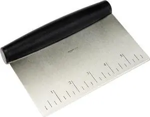 Amazon Basics Multi-Purpose Bench Scraper, Stainless Steel Dough Cutter with Measurement Marks, Dishwasher Safe, Non-slip Contoured Grip, 6", Black, Silver Amazon Basics Multi-Purpose Bench Scraper, Stainless Steel Dough Cutter with Measurement Marks, Dishwasher Safe, Non-slip Contoured Grip, 6", Black, Silver