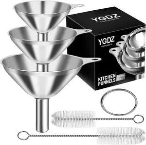 Kitchen Funnels for Filling Bottles, YGDZ 3pcs Small/Medium/Large Food Grade Stainless Steel Metal Kitchen Funnels Set for Essential Oil Spices Liquid, 2pcs Cleaning Brushes Kitchen Funnels for Filling Bottles, YGDZ 3pcs Small/Medium/Large Food Grade Stainless Steel Metal Kitchen Funnels Set for Essential Oil Spices Liquid, 2pcs Cleaning Brushes