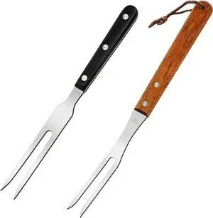 Ponpon 2Pcs Meat Forks Stainless Steel Carving Fork with Wooden Handle Barbecue Fork for Cooking Kitchen (2) Ponpon 2Pcs Meat Forks Stainless Steel Carving Fork with Wooden Handle Barbecue Fork for Cooking Kitchen (2)