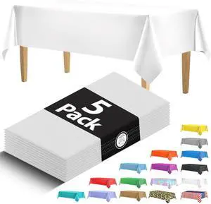 5 Pack Premium White Plastic Tablecloth - 108 x 54 in. Disposable Rectangle Plastic Table Cloth - Decorative Rectangle Table Cover Smooth Tablecloth - Disposable Table Cloths For Parties, Weddings. 5 Pack Premium White Plastic Tablecloth - 108 x 54 in. Disposable Rectangle Plastic Table Cloth - Decorative Rectangle Table Cover Smooth Tablecloth - Disposable Table Cloths For Parties, Weddings.