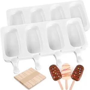 WMKGG Popsicle Silicone Molds Set, 2 PCS Ice Cream Molds | (Standard Size/White) with 50 Wooden Sticks for Cake Pop, Ice Pop, Cakesicles WMKGG Popsicle Silicone Molds Set, 2 PCS Ice Cream Molds | (Standard Size/White) with 50 Wooden Sticks for Cake Pop, Ice Pop, Cakesicles
