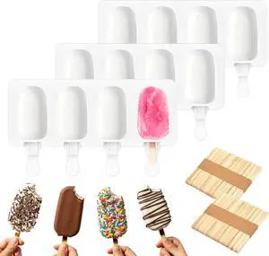 3 Set Small Silicone Popsicle Molds Ice Cream Mould 4 Cavity Ice Lolly Mold White Oval Cake Pop Mould with 150 Pieces Wooden Sticks for DIY Cream Popsicle Cake 3 Set Small Silicone Popsicle Molds Ice Cream Mould 4 Cavity Ice Lolly Mold White Oval Cake Pop Mould with 150 Pieces Wooden Sticks for DIY Cream Popsicle Cake