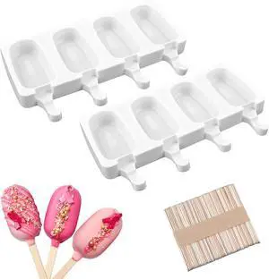 Sakolla 2 Pack 4 Cavity Mini Popsicle Silicone Molds with 50 Wooden Sticks | Food Grade Silicone, Easy to Use, for Ice Pop, Cakesicles, Cake Pop, Ice Cream Sakolla 2 Pack 4 Cavity Mini Popsicle Silicone Molds with 50 Wooden Sticks | Food Grade Silicone, Easy to Use, for Ice Pop, Cakesicles, Cake Pop, Ice Cream