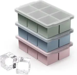 VLM 3 Packs Large Ice Cube Molds with Stackable Lid,Silicone Ice Cube Tray for Freezer,Big Square Ice Tray for Whiskey,Cocktails,Bourbon and Soups (Neutral) VLM 3 Packs Large Ice Cube Molds with Stackable Lid,Silicone Ice Cube Tray for Freezer,Big Square Ice Tray for Whiskey,Cocktails,Bourbon and Soups (Neutral)