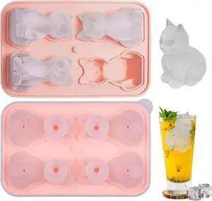 Cat Ice Cube Tray Silicone Large Ice Cube Mold, Cute Cat Lovers Gifts | Fun Shapes Ice Cube Trays for Freezer with Lid, Big Ice Molds for Bourbon Whiskey Cocktails Cat Ice Cube Tray Silicone Large Ice Cube Mold, Cute Cat Lovers Gifts | Fun Shapes Ice Cube Trays for Freezer with Lid, Big Ice Molds for Bourbon Whiskey Cocktails
