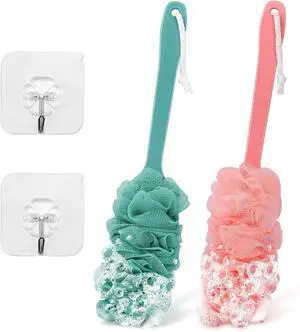 2Pack Back Scrubber for Shower Loofah with Long Handle, Shower Brush for Body, 17 Loofah on a Stick for Men Women Bathing Accessories, Scrubber Sponge for Exfoliating Bath Brushes (Pink & Green) 2Pack Back Scrubber for Shower Loofah with Long Handle, Shower Brush for Body, 17 Loofah on a Stick for Men Women Bathing Accessories, Scrubber Sponge for Exfoliating Bath Brushes (Pink & Green)