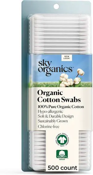 Sky Organics Organic Cotton Swabs 500 Ct, 100% Pure, Natural, Chlorine-Free Sky Organics Organic Cotton Swabs 500 Ct, 100% Pure, Natural, Chlorine-Free