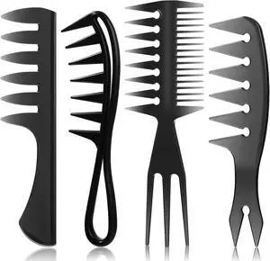 Sieral 4 Pcs Hair Styling Combs Set Wide Tooth Texture Combs, Classic;Black Sieral 4 Pcs Hair Styling Combs Set Wide Tooth Texture Combs, Classic;Black
